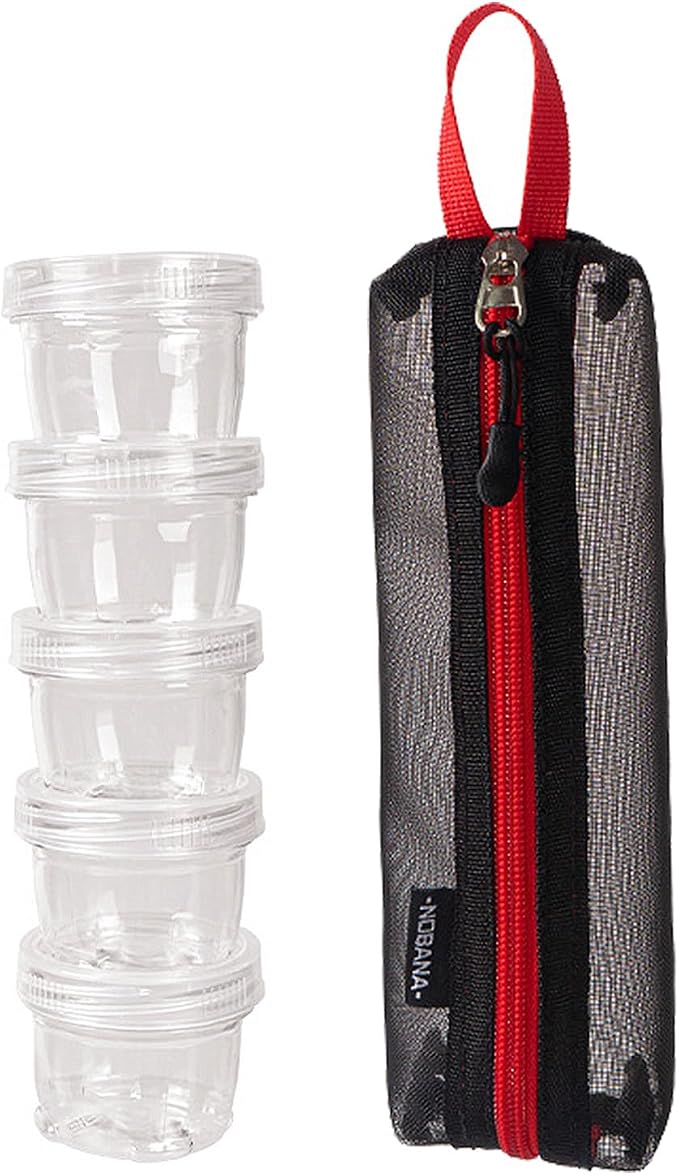 Muloo Camping Spice Kits, Travel Spice Container Bag with 5 Clear Seasoning Bottles Outdoor Spice Jar Kits, Spice Containers, Black