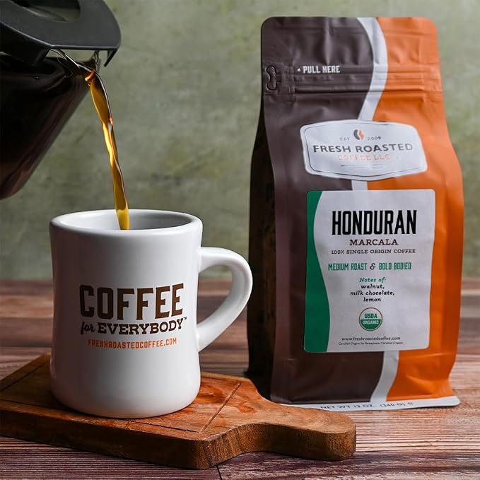 Fresh Roasted Coffee, Organic Honduran Marcala Whole Bean Coffee, Medium Roast, USDA Organic, 100% Single Origin, Kosher, 12 oz
