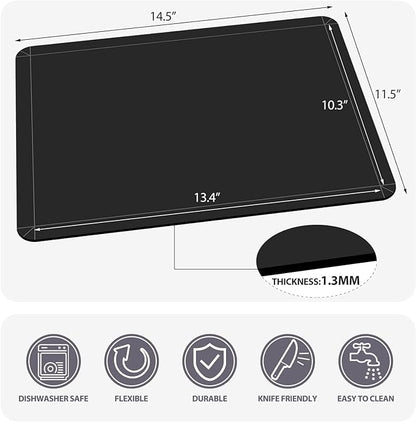 WK Flexible Plastic Cutting Boards Mats with Lip, Foldable Cutting Board for Kitchen Set of 3, Black Cutting Boards for Meat, Nonslip Cutting Mats Sheets, BPA Free, Dishwasher Safe