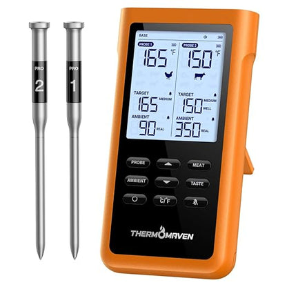 ThermoMaven 3000FT Smart Wireless Meat Thermometer – Sub-1G Long Range, 6 Sensors NIST Certified Accuracy, 2 Thin Probes, Standalone Base with Large LCD for Grill, Smoker, Oven, BBQ