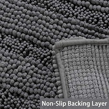 Turquoize Bathroom Runner Area Chenille Rug Oversize Non-Slip Shag Kitchen Shower Bath Mat Extra Long Grey Striped Washable for Bathroom, Gray, Size 59" x 20"