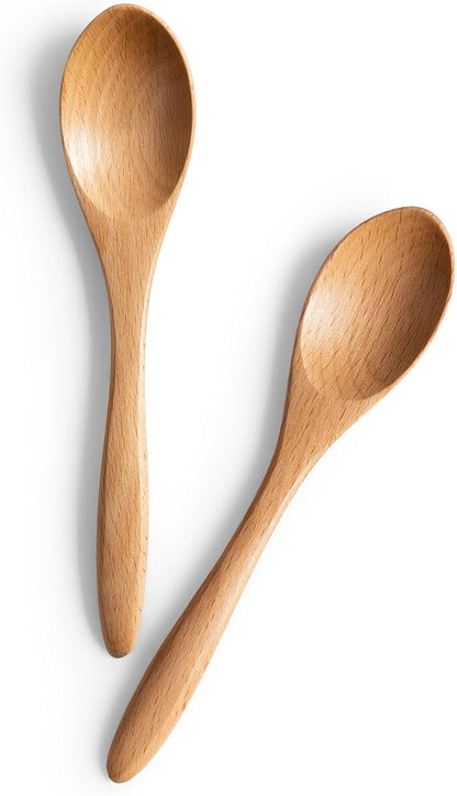 2 PCS Small Wooden Spoons, 5.8 Inch Honey Spoons for Tea, Beech Wooden Honey Teaspoon for Coffee, Little Tiny Wood Spoons, Bamboo Table Spoon for stirring, Wooden Spoons for Utensils Set