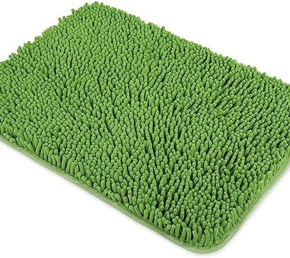 Yeaban Chenille Forest Green Bathroom Rug 17"x24", Non-Slip Rubber Backing