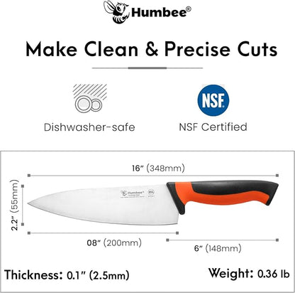 8-Inch Chef Knife, NSF Certified Razor-Sharp High Carbon Stainless Steel Blade – Ergonomic Color Coded Handle, Non-Slip Grip Kitchen Knife, DT-10 Series, Orange