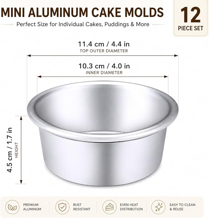 Nuenen 12 Pcs Round Cake Pans Aluminum Round Mold Smash Cake Baking Cheesecake Pans for Home Party Baking Supplies (4 Inch)