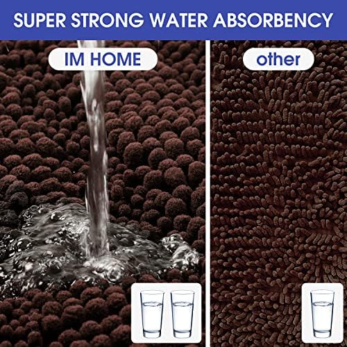 ACCUMTEK Striped Brown Bathroom Rug Mat 32"x20" Ultra Soft, Non Slip Chenille Bath Rugs, Absorbent Plush Shaggy Bath Mats for Bathroom, Bedroom, Kitchen, Shower, Tub