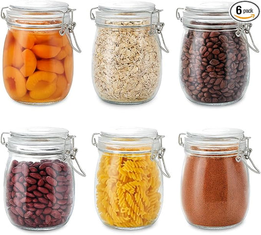 Glass Jars with Airtight Lids, 26oz Glass Storage Jars Set of 6, Thick Food Storage Containers for Pantry Organization, Kitchen Counter, Coffee, Pasta, Cereal