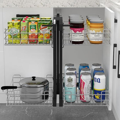 Gdrasuya10 Blind Corner Cabinet Pull Out Organizer, 2 Tier Pull Out Shelf Organizer for Corner Cabinet Storage Slide Out Kitchen Cabinet Organizer Basket for 15" Opening Door (Left or Right)