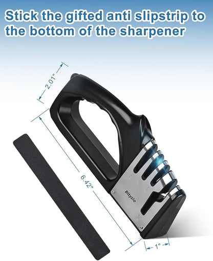 4-In-1 Manual Knife Sharpener for Kitchen Knives & Scissors, Professional Pull-Through Knife Sharpener with Tungsten Steel & Ceramic Slots, Non-Slip Base, Easy to Use for Chef Knives & Kitchen Knives