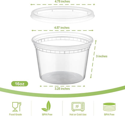 AOZITA 64 Sets 16 oz Plastic Deli Containers With Lids, Airtight Food Storage Containers, Freezer/Dishwasher/Microwave Safe, Takeout Meal Prep Storage