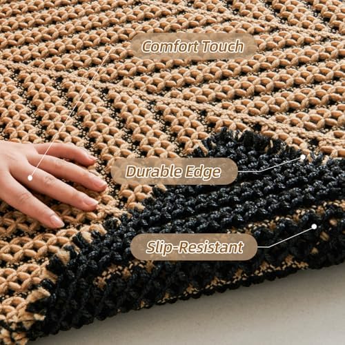 Sunfly Waffle Bath Mat, Boho Bathroom Rugs Non Slip Washable Super Absorbent Quick Dry Bath Mat Farmhouse Bathroom Decor, 24"x36" Black &Khaki