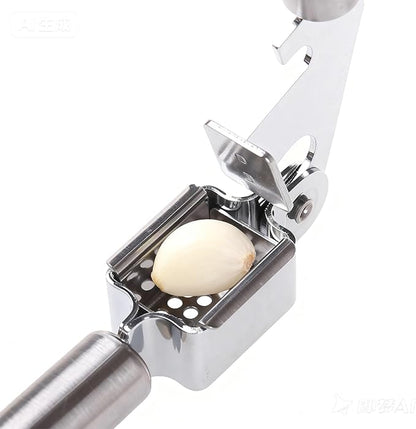 MANJIA Garlic Press and Peel Set Stainless Steel- Rust Proof Garlic Mincer Tool - Easy-Squeeze, Easy-Clean Silicone Garlic Peeler & Brush (Green)