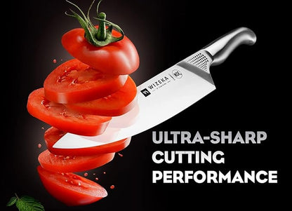 WIZEKA Kitchen Knife Set with Block: 15PCS German Stainless Steel Knife Block Set,One-Piece Design Knives Set for Kitchen, Professional Knife Set with Built-in Sharpener,Starry Sky Series Fathers day