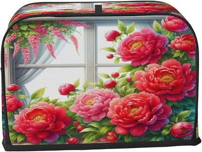 Flower Floral Red Toaster Cover 2 Slice Wide Slot Washable Kitchen Appliance Covers Fingerprint Bread Machine Dust Cover Small Toaster Oven Accessories Covers Bread Maker Bag Women Gift