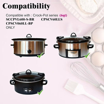 6QT Oval Glass Lid Replacement For CrockPot Slow Cooker Models SCCPVL600-S-BR CPSCV060LLBP CPSCVC60LL-S