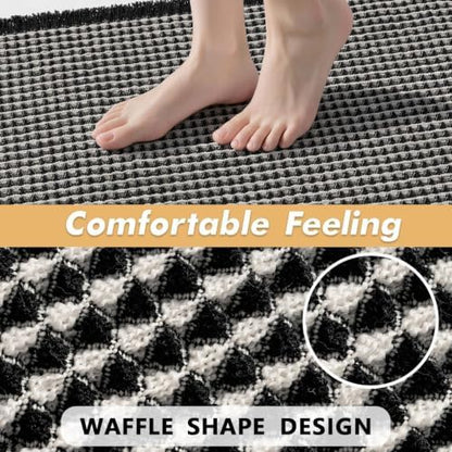 MIULEE Set of 2 Waffle Bathroom Rugs Boho Bath Mat Black&Cream 18x30 Inch
