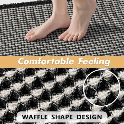 MIULEE Set of 2 Waffle Bathroom Rugs Boho Bath Mat Black&Cream 17x24 Inch