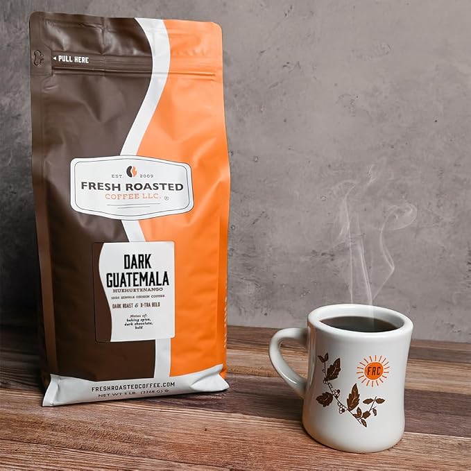Fresh Roasted Coffee, Dark Guatemala Huehuetenango Whole Bean Coffee, Dark Roast, Single-Origin, Kosher, 5 lb (80 oz)