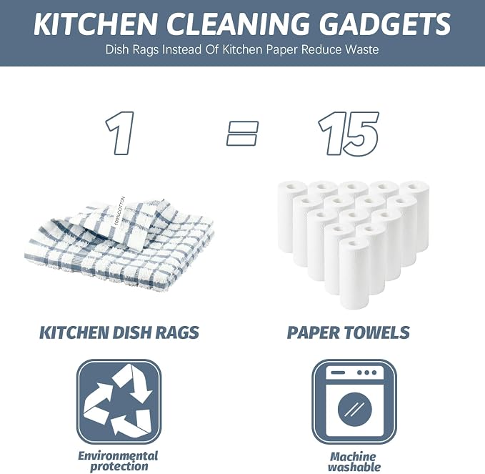 Nialnant 8 Pack Kitchen Towels and Dishcloths Sets,100% Cotton Soft Absorbent Quick Drying Dish Towels for Kitchen,Washing Dishes-Little Blue Plaid,12 x 12 in