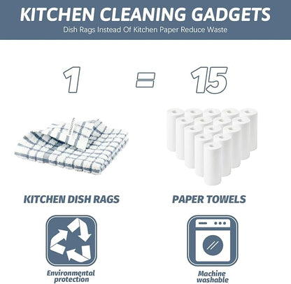 Nialnant 8 Pack Kitchen Towels and Dishcloths Sets,100% Cotton Soft Absorbent Quick Drying Dish Towels for Kitchen,Washing Dishes-Little Blue Plaid,12 x 12 in