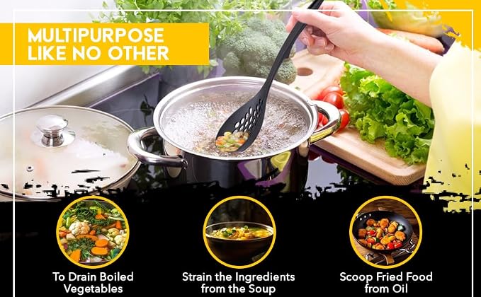 Nylon Slotted Spoon – 12.2" Lightweight, BPA-Free, Heat-Resistant, Non-Scratch Kitchen Utensil – Made in Japan