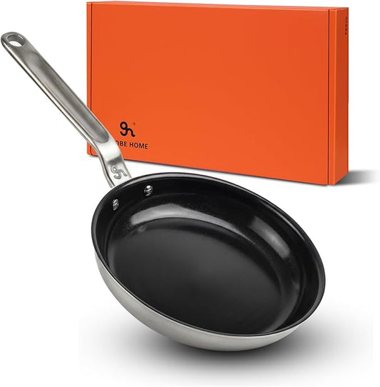 5 Ply Ceramic Non Stick Frying Pans - 8 Inch Stainless Clad Nonstick Skillet, Professional Cookware for Induction, All Stoves and Oven