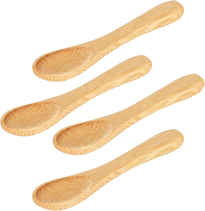 4 Pcs Small Wooden Spoons,3.5 Inch Mini Handmade Bulk Nature Tiny Spoons Little Wooden Teaspoons for Jars Sugar Coffee Creamer Honey Spices Salt Kitchen Supplies