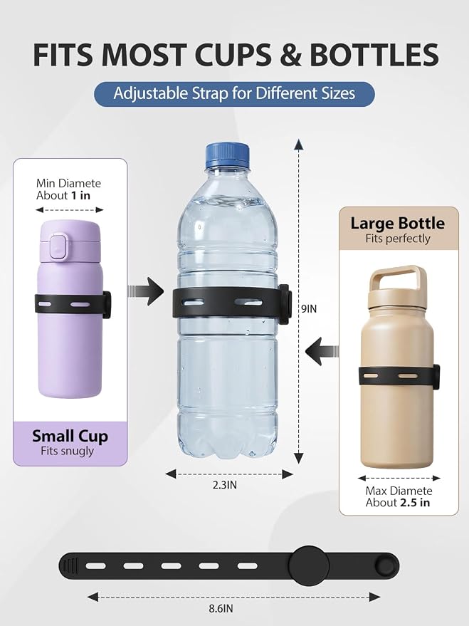 Magnetic Gym Water Bottle Holder, Magnetic Silicone Strap Holder, Adjustable Magnetic Tumbler Holder for Bottles