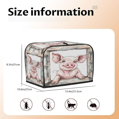 Pig Animal Toaster Cover 4 Slice Wide Slot Washable Toaster Covers | Retro Art Dust and Fingerprint Protection Bread Maker Covers for Kitchen Accessories Decor Bakeware Women Gift