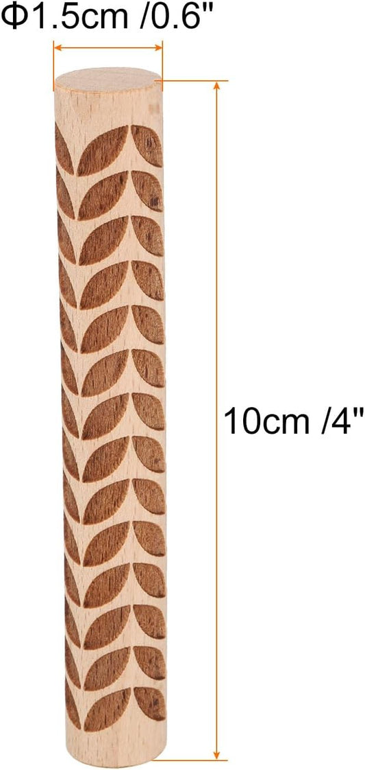 HARFINGTON Wood Clay Roller 4" Leaf Pattern Rolling Pins Wood Rollers Pottery Tools Wood Grain Texture Rollers for Clay Baking Dough Playdough DIY
