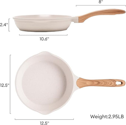 JEETEE 12.5 Inch Nonstick Frying Pan, Stone Coating Cookware, Large Omelette Pan with Heat-Resistant Handle, Induction Skillet for Eggs