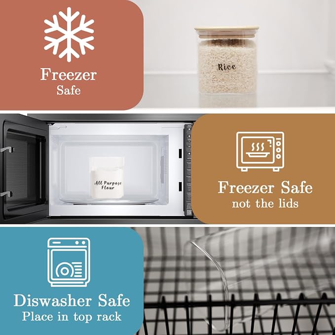 6 Pcs Square Glass Pantry Storage Containers with Bamboo Airtight Lid and 248 Clear Pantry Labels Preprinted - 24oz Thicken Glass Food Storage Jars for Coffee, Cookie, Tea, Sugar, Spice
