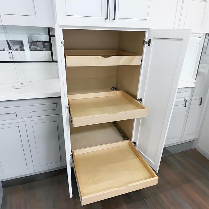 Pull Out Drawer for Cabinets, 30" Wide Cabinet Slide Out Shelve, Pull Out Pantry Shelves, Kitchen Cabinet Drawer Box, Unassemble, Solid Wood Dovetail Joint (Wood Color, 26"W x 3 1/8"H x 21"D)