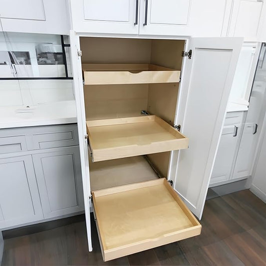 Pull Out Drawer for Cabinets, 30" Wide Cabinet Slide Out Shelve, Pull Out Pantry Shelves, Kitchen Cabinet Drawer Box, Unassemble, Solid Wood Dovetail Joint (Wood Color, 26"W x 3 1/8"H x 21"D)