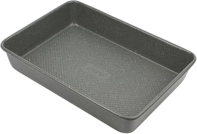 David Burke 13x9 Oblong Baking Pan – Carbon Steel, Non-Stick, PFTE & PFOA Free, Oven Safe with AirFlow Baking Technology – Gray Speckle