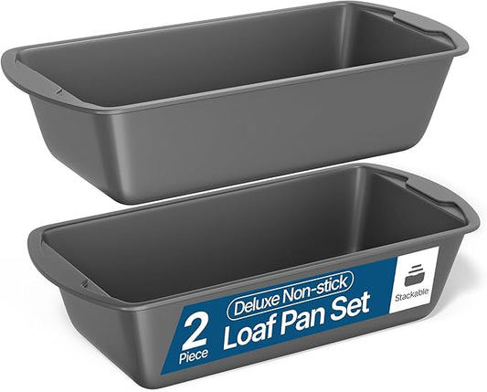 Loaf Pan Set 2-Piece - Deluxe Nonstick Carbon Steel Bakeware for Perfect Bread and Cakes – Dishwasher Safe, Premium Pans for Home Baking
