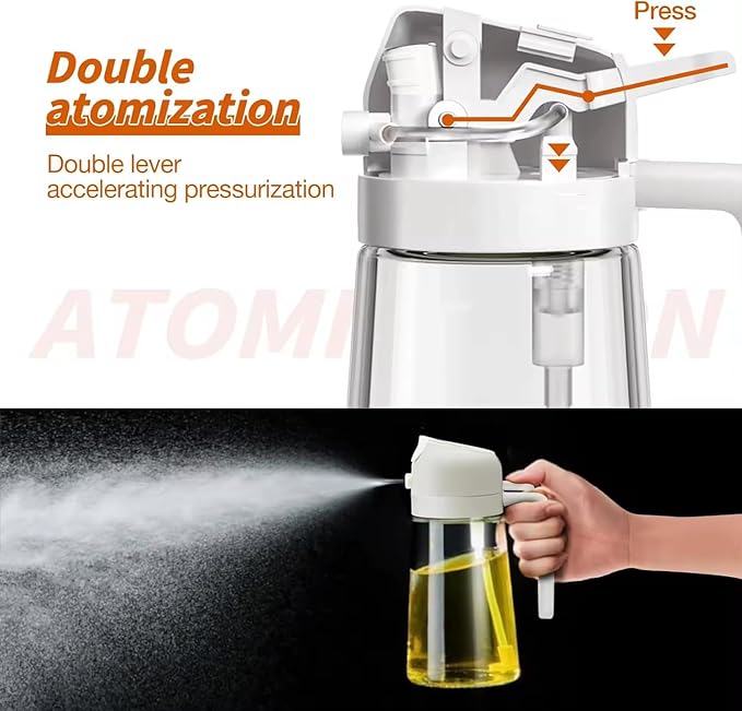 Olive Oil Sprayer for Cooking – Refillable Glass Cooking Spray Bottle, 2-in-1 Oil Dispenser Mister for Air Fryer, BBQ Grill, Frying, Baking & Salad – Non-Aerosol Food Grade Kitchen Gadget (Black)
