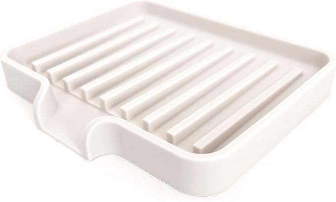 Silicone Soap Dish Tray and Sponge Holder with Drain Chute, Rectangular, Kitchen and Bathroom Sink Organizer (Vanilla Cream, 5.2"x4" (Set of 2), 7.2 Ounces)