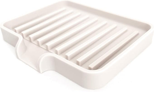 Silicone Soap Dish Tray and Sponge Holder with Drain Chute, Rectangular, Kitchen and Bathroom Sink Organizer (Vanilla Cream, 5.2"x4" (Set of 2), 7.2 Ounces)
