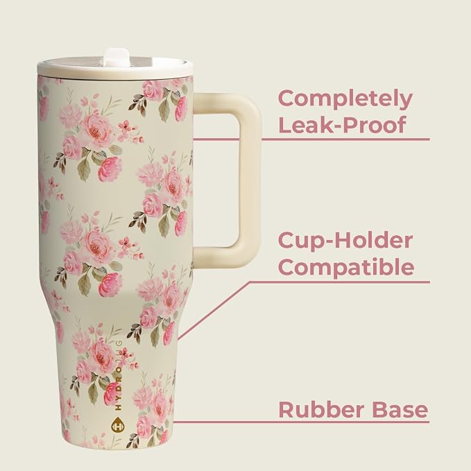 HydroJug Traveler - 32 oz Water Bottle with Handle & Flip Straw - Fits in Cup Holder, Leak Resistant Tumbler-Reusable Insulated Stainless Steel & Rubber Base - Gifts for Women & Men, Keepsake