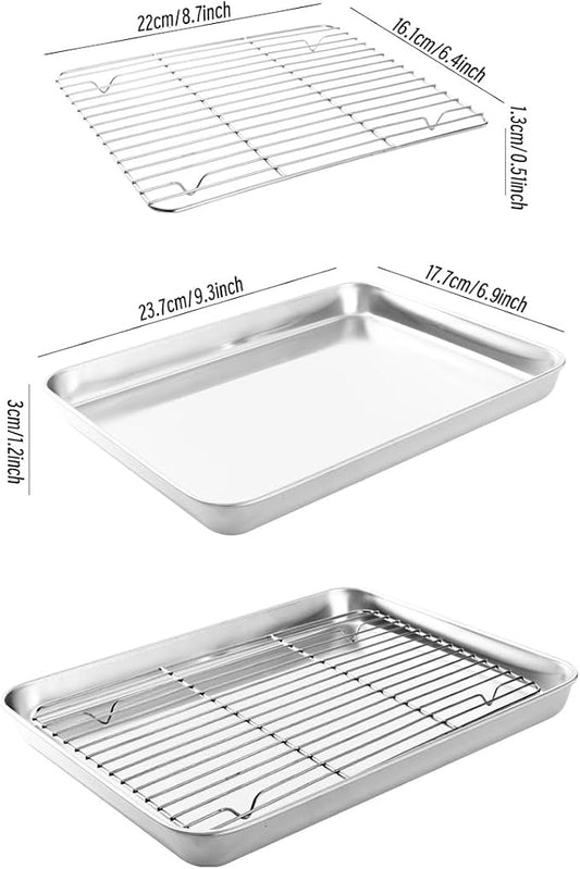 2-in-1 Stainless Steel Baking Sheet with Cooling Rack, Food Grade Oven Pan, Oven Safe, Warp Resistant, Heavy Duty, Easy Clean, Dishwasher Safe, for Baking, Roasting, Cooling, Draining Oil