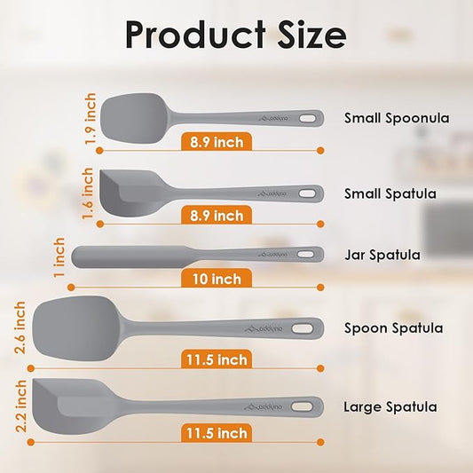 5-Piece Silicone Spatula Set for Baking, 446°F Heat Resistant Non-Stick Cooking Utensils, BPA-Free Food Grade Silicone Scrapers, Non-Scratch Flexible & Dishwasher Safe, Grey