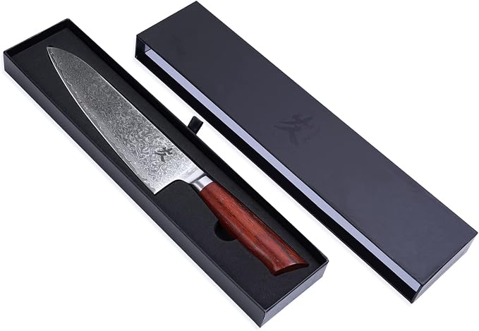SAMCOOK Damascus Chef Knife - 8 Inch Professional Sharp Gyuto Knife - Japanese VG-10 High Carbon Stainless Steel Kitchen Cooking knife - Ergonomic Sandalwood Handle with Gift Box
