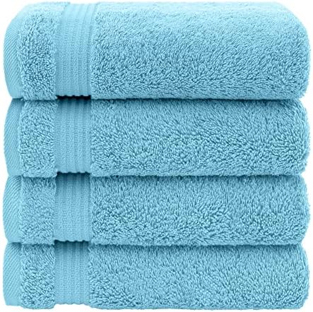 American Veteran Towel, Hand Towels for Bathroom Set of 4, 100% Cotton Turkish Hand Towel Sets, Soft Hand Face Towels, Sky Blue Hand Towels