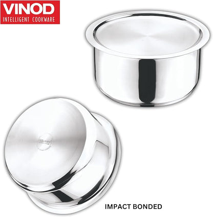 Vinod Stainless Steel 304 Grade Tope/Patila/Topiya with Lid - Diameter 20 cm, Capacity 3 Litre, Induction and Gas Stove Friendly, 2 Year Warranty, Silver