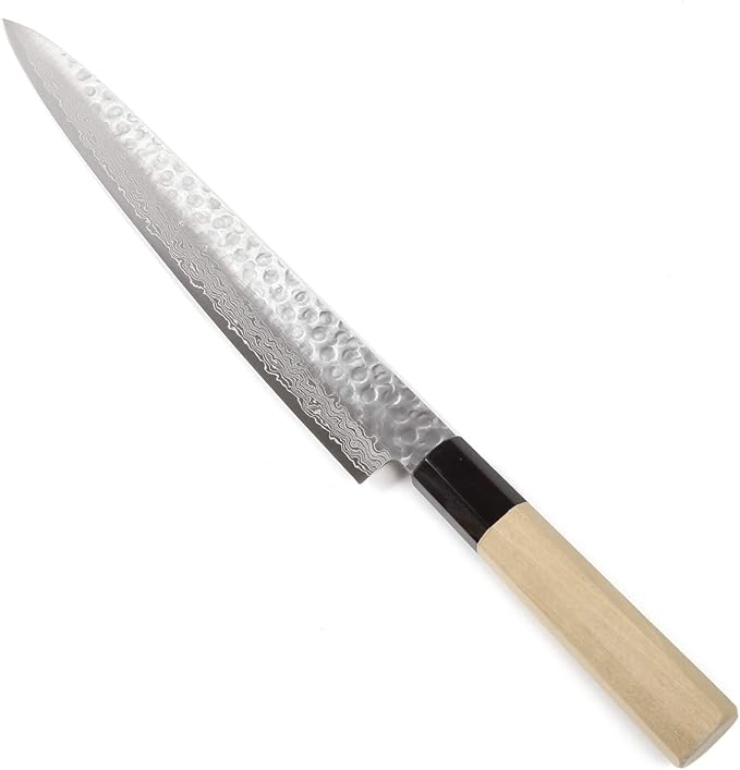 Japanese Sujihiki Knife Hammered Damascus VG-10 46 Layer Octagonal Magnolia Wood Handle, Slicer 9.5-inch (240mm)