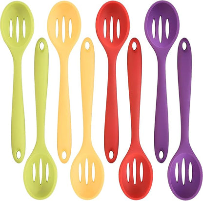 Linwnil 4 Pieces Silicone Slotted Spoons,10.6 Inch Nonstick Mixing Serving Spoons for Kitchen Cooking Bake Stir Draining Tool (8, Multicolor)