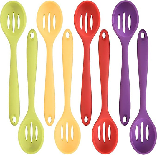 Linwnil 4 Pieces Silicone Slotted Spoons,10.6 Inch Nonstick Mixing Serving Spoons for Kitchen Cooking Bake Stir Draining Tool (8, Multicolor)