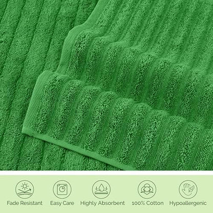 Elegant Comfort 100% Turkish Cotton Corduroy Ribbed Luxury Soft 2 Pack Bath Towels 27 x 54 Inch - Ultra Plush, Absorbent, Quick Dry, Hotel Spa Quality Towels for Bathroom Essentials, Emerald Green