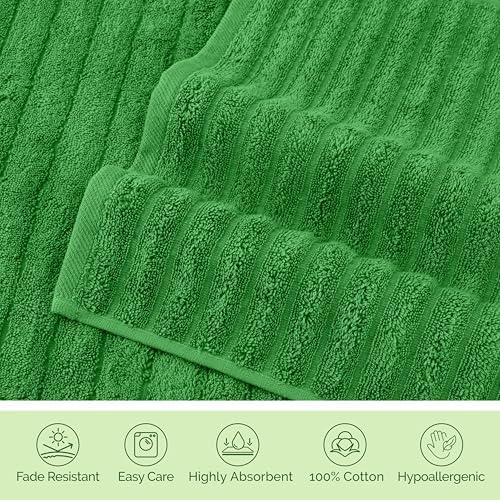 Elegant Comfort 100% Turkish Cotton Corduroy Ribbed Luxury Washcloths 6 Pack Soft 13 x 13 Inch - Higly Absorbent, Durable, Quick Dry, Spa Premium Hotel Quality for Bathroom or Travel, Emerald Green